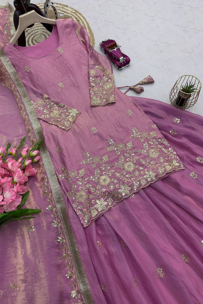 Two - Tone Fandy Silk Embroidered Lehenga Choli Set | Festive & Party Wear - Rosepetals Luxe
