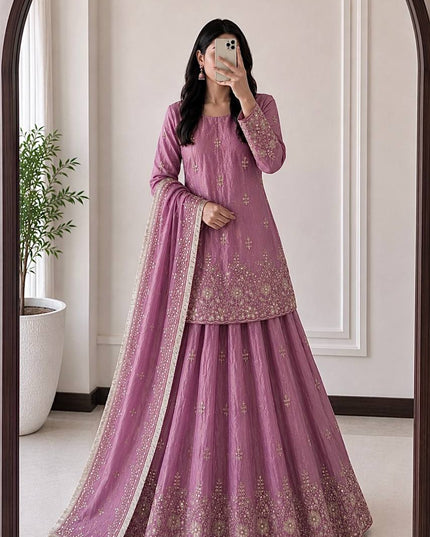 Two - Tone Fandy Silk Embroidered Lehenga Choli Set | Festive & Party Wear - Rosepetals Luxe