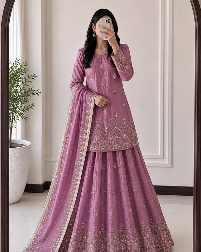 Two - Tone Fandy Silk Embroidered Lehenga Choli Set | Festive & Party Wear - Rosepetals Luxe