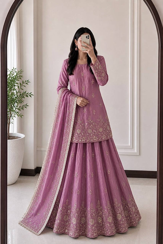Two - Tone Fandy Silk Embroidered Lehenga Choli Set | Festive & Party Wear - Rosepetals Luxe