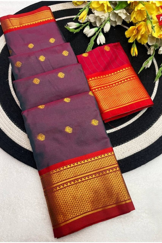 Two Tone Kalyani Border Silk Cotton Saree with Contrast Blouse Piece - Rosepetals Luxe