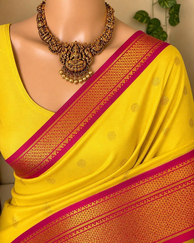 Two Tone Kalyani Border Silk Cotton Saree with Contrast Blouse Piece - Rosepetals Luxe