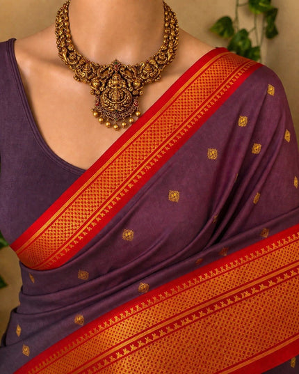 Two Tone Kalyani Border Silk Cotton Saree with Contrast Blouse Piece - Rosepetals Luxe