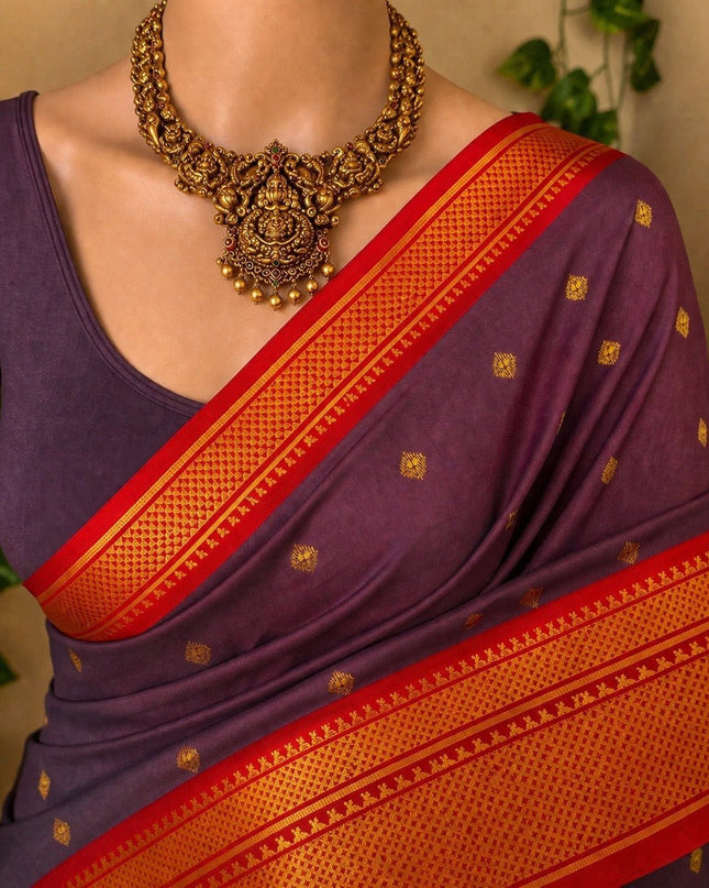 Two Tone Kalyani Border Silk Cotton Saree with Contrast Blouse Piece - Rosepetals Luxe