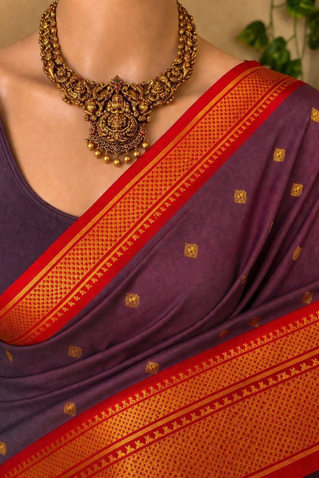 Two Tone Kalyani Border Silk Cotton Saree with Contrast Blouse Piece - Rosepetals Luxe