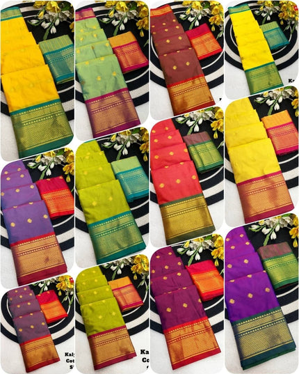 Two Tone Kalyani Border Silk Cotton Saree with Contrast Blouse Piece - Rosepetals Luxe