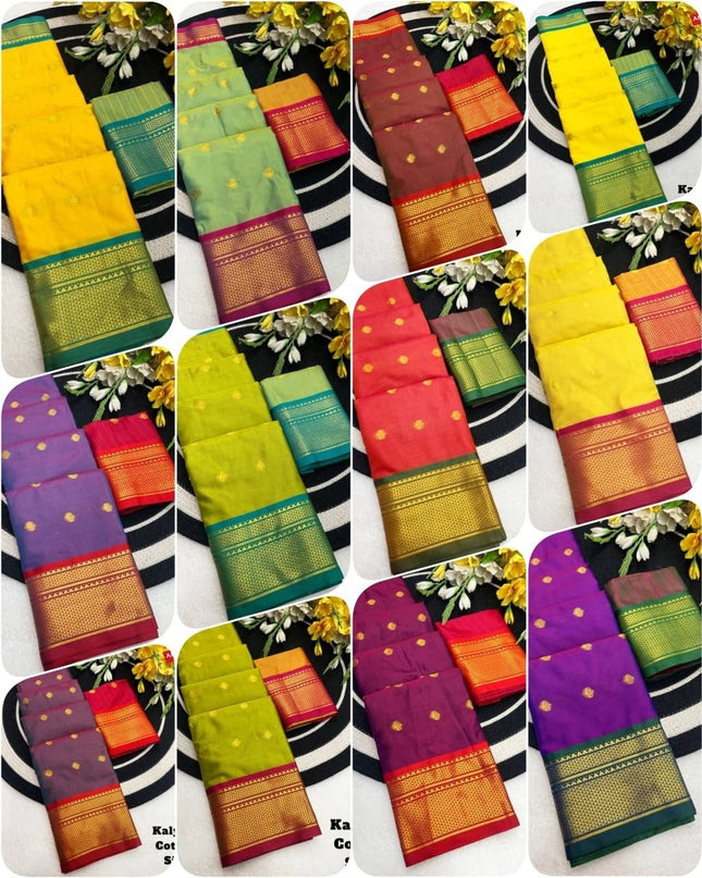 Two Tone Kalyani Border Silk Cotton Saree with Contrast Blouse Piece - Rosepetals Luxe