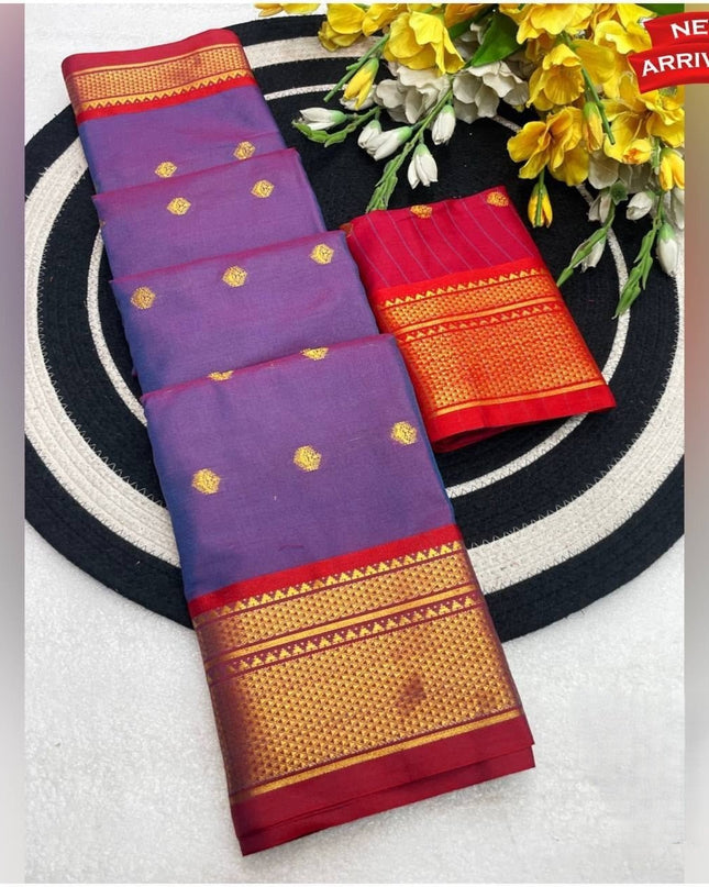 Two Tone Kalyani Border Silk Cotton Saree with Contrast Blouse Piece - Rosepetals Luxe