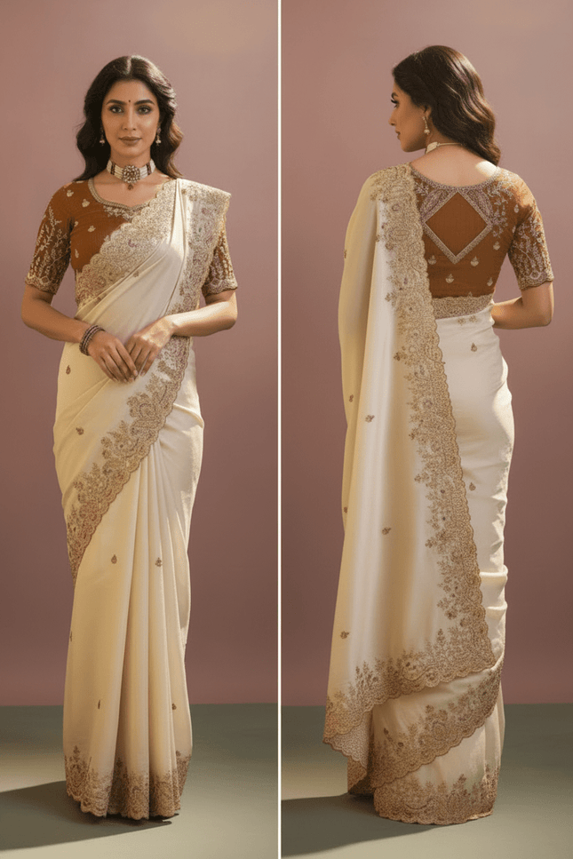 Upada Pure Silk Saree with Embroidery & Lace Border - Rosepetals Luxe