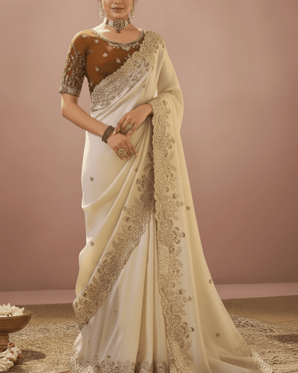 Upada Pure Silk Saree with Embroidery & Lace Border - Rosepetals Luxe