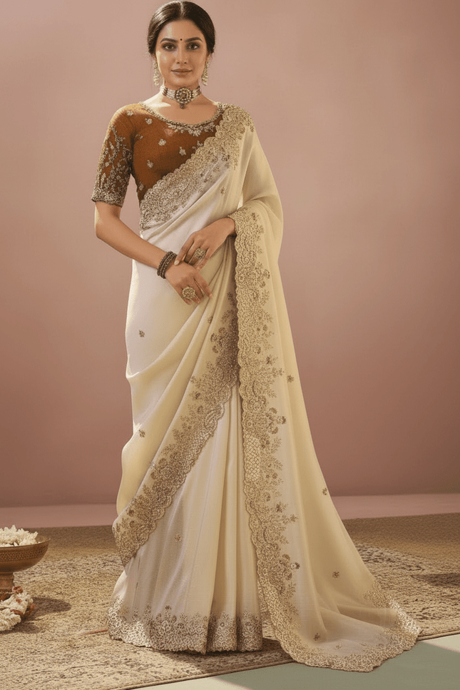 Upada Pure Silk Saree with Embroidery & Lace Border - Rosepetals Luxe