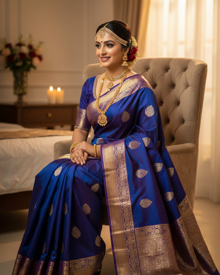 Kanchipuram Pure Silk Saree | Fancy Butta Weave | Silk Mark Certified - Rosepetals Luxe