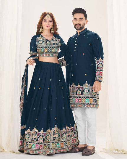 Vibing Together In Couple Combo | Royal Georgette Silk Ethnic Couple Collection - Rosepetals Luxe