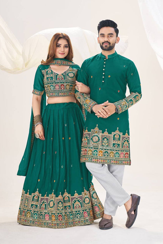 Vibing Together In Couple Combo | Royal Georgette Silk Ethnic Couple Collection - Rosepetals Luxe