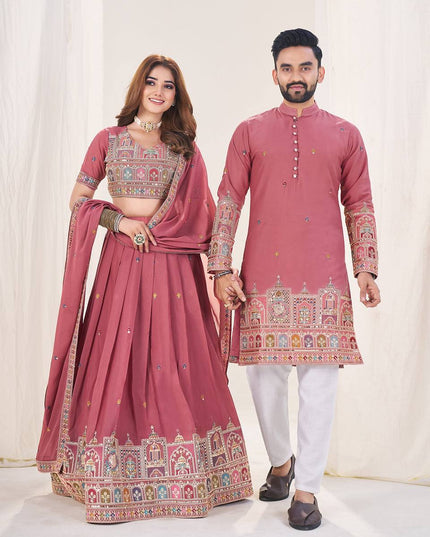 Vibing Together In Couple Combo | Royal Georgette Silk Ethnic Couple Collection - Rosepetals Luxe