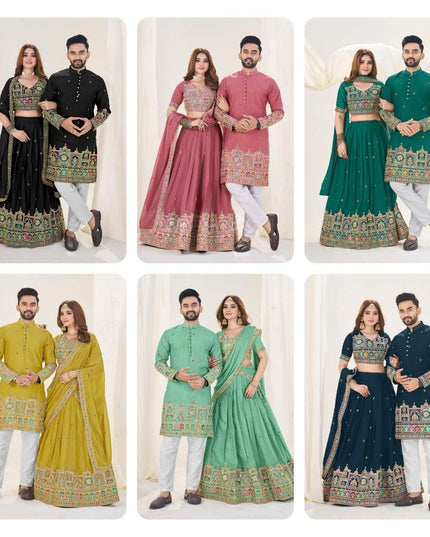 Vibing Together In Couple Combo | Royal Georgette Silk Ethnic Couple Collection - Rosepetals Luxe