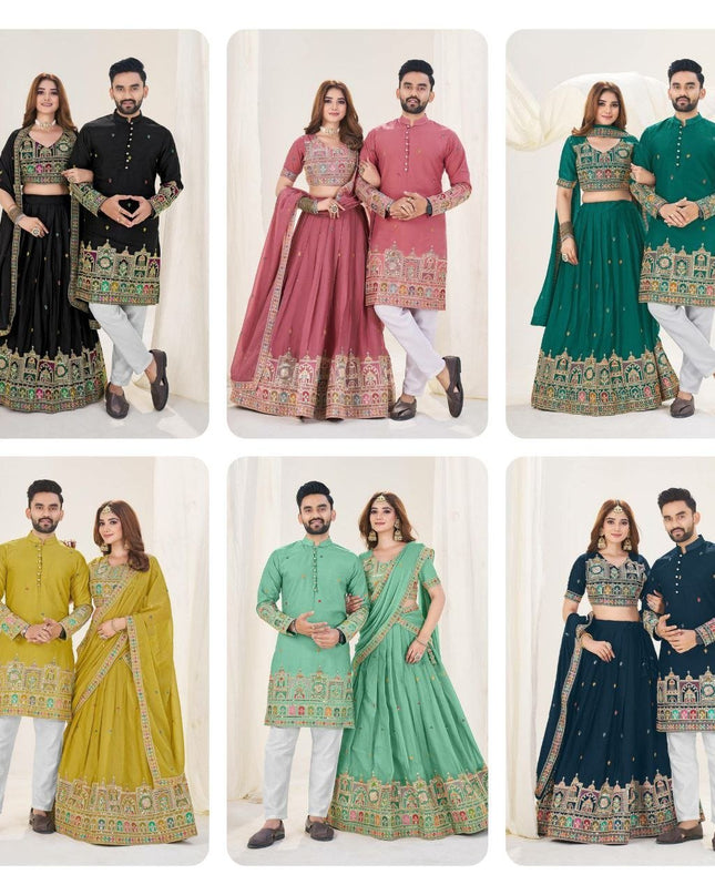 Vibing Together In Couple Combo | Royal Georgette Silk Ethnic Couple Collection - Rosepetals Luxe
