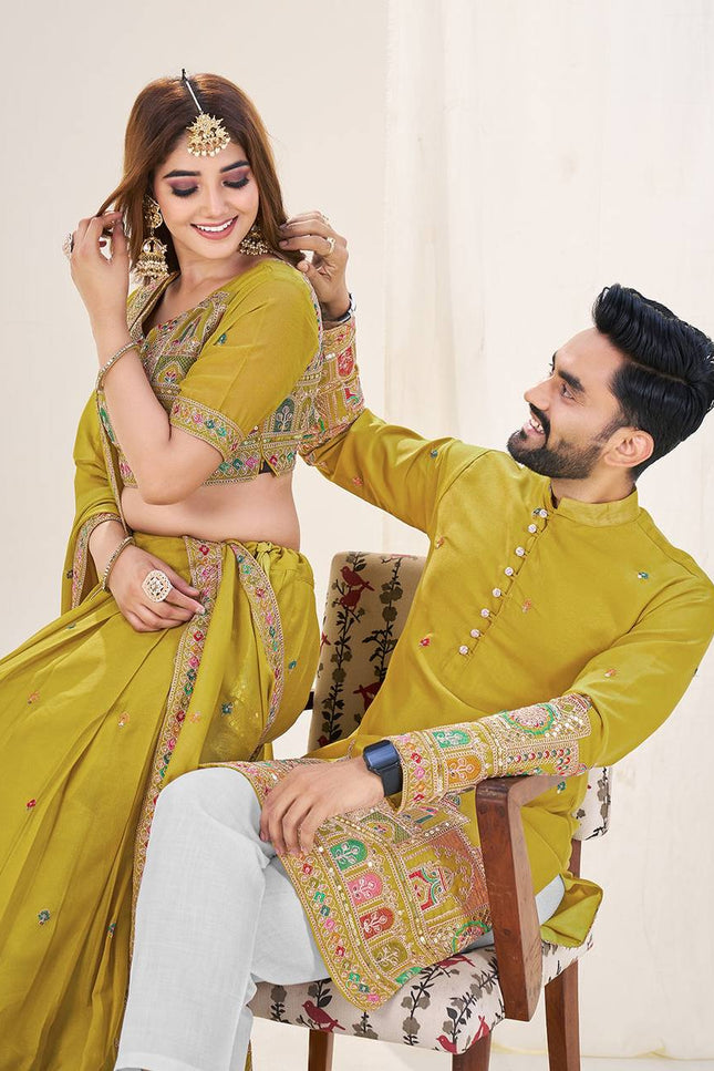 Vibing Together In Couple Combo | Royal Georgette Silk Ethnic Couple Collection - Rosepetals Luxe