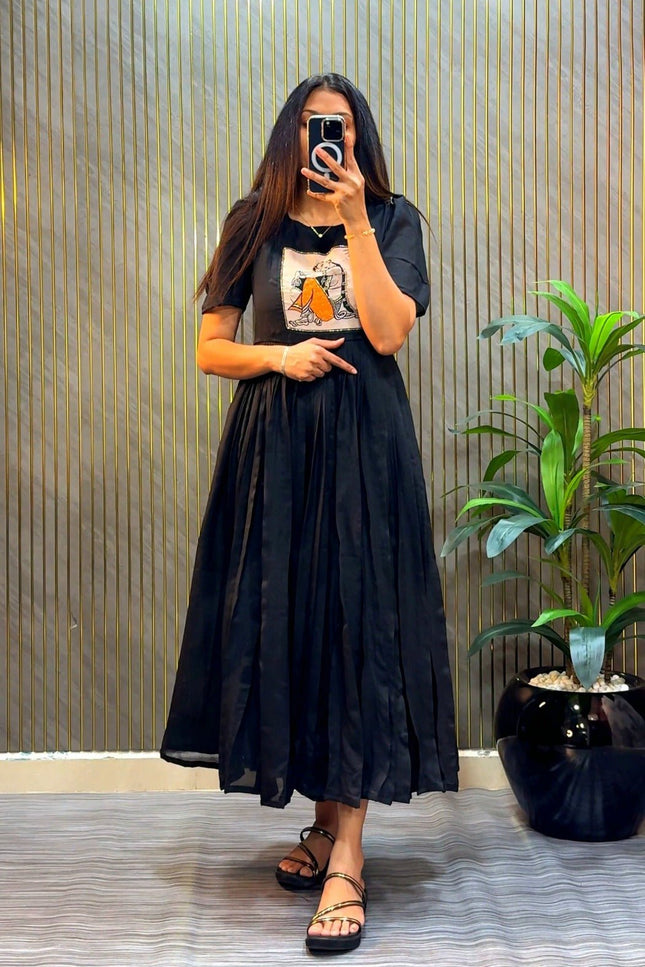 Vichitra Silk Maggam Hand Work Gown | Festive & Wedding Wear - Rosepetals Luxe