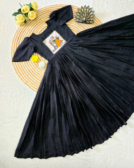 Vichitra Silk Maggam Hand Work Gown | Festive & Wedding Wear - Rosepetals Luxe