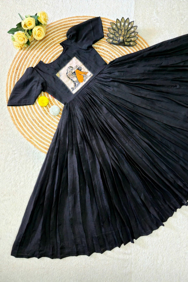 Vichitra Silk Maggam Hand Work Gown | Festive & Wedding Wear - Rosepetals Luxe
