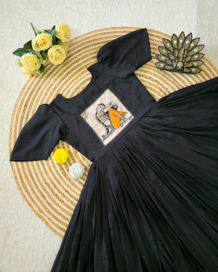 Vichitra Silk Maggam Hand Work Gown | Festive & Wedding Wear - Rosepetals Luxe