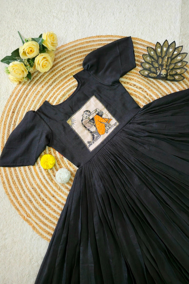 Vichitra Silk Maggam Hand Work Gown | Festive & Wedding Wear - Rosepetals Luxe