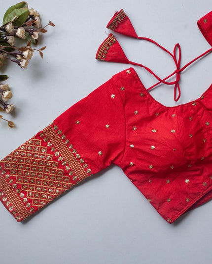 Vichitra Silk Readymade Blouse with Zari Sequin Embroidery | V - Neck - Rosepetals Luxe