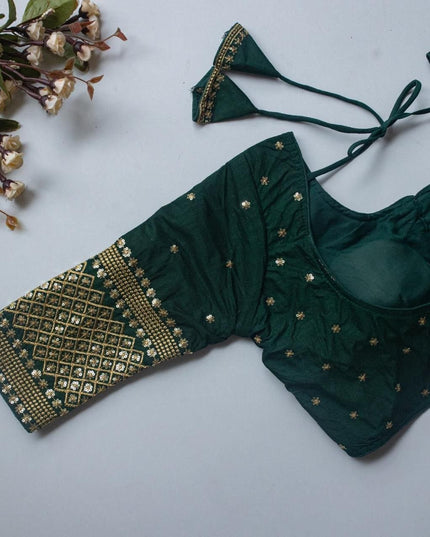 Vichitra Silk Readymade Blouse with Zari Sequin Embroidery | V - Neck - Rosepetals Luxe
