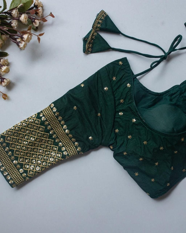 Vichitra Silk Readymade Blouse with Zari Sequin Embroidery | V - Neck - Rosepetals Luxe