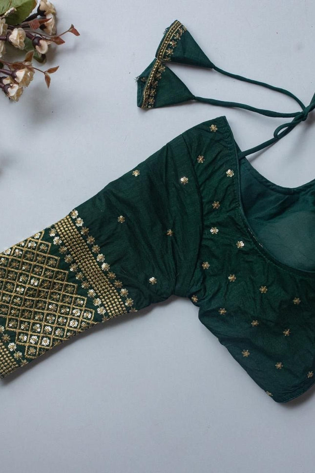 Vichitra Silk Readymade Blouse with Zari Sequin Embroidery | V - Neck - Rosepetals Luxe