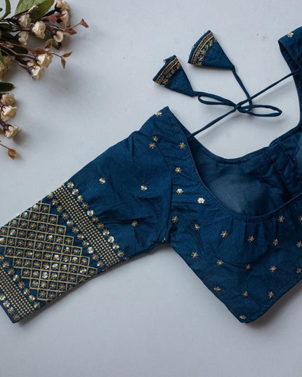 Vichitra Silk Readymade Blouse with Zari Sequin Embroidery | V - Neck - Rosepetals Luxe