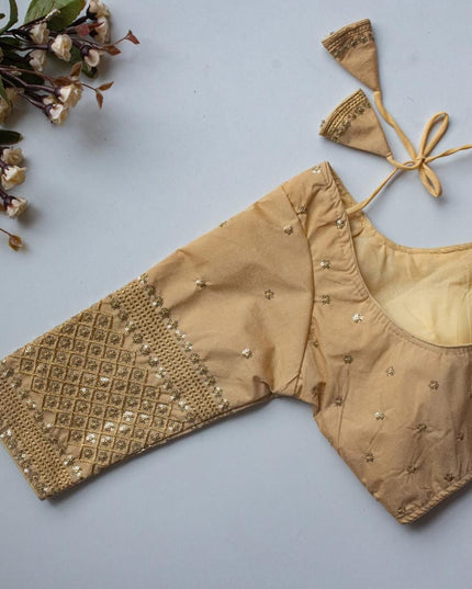 Vichitra Silk Readymade Blouse with Zari Sequin Embroidery | V - Neck - Rosepetals Luxe