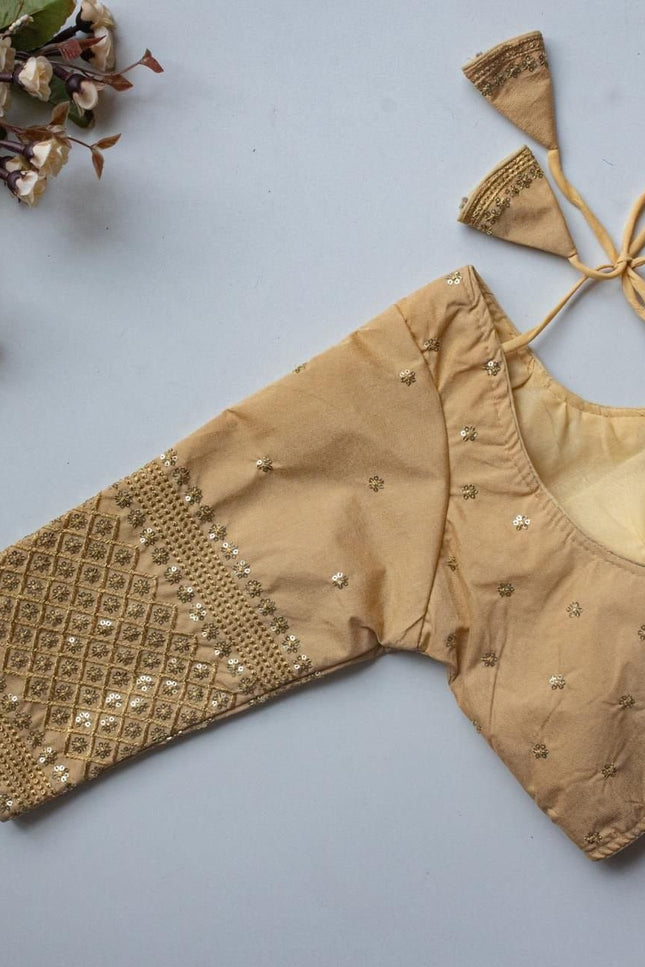 Vichitra Silk Readymade Blouse with Zari Sequin Embroidery | V - Neck - Rosepetals Luxe