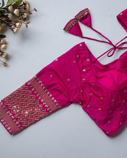 Vichitra Silk Readymade Blouse with Zari Sequin Embroidery | V - Neck - Rosepetals Luxe