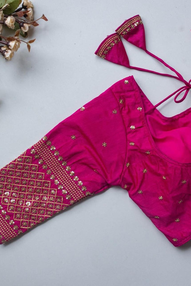 Vichitra Silk Readymade Blouse with Zari Sequin Embroidery | V - Neck - Rosepetals Luxe