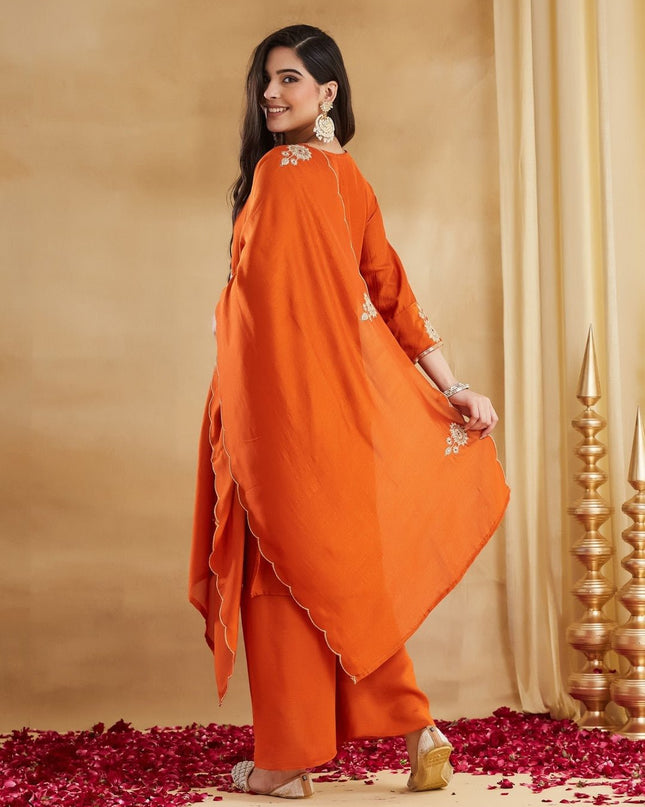 Vichitra Silk Top, Bottom & Dupatta Set - Rosepetals Luxe