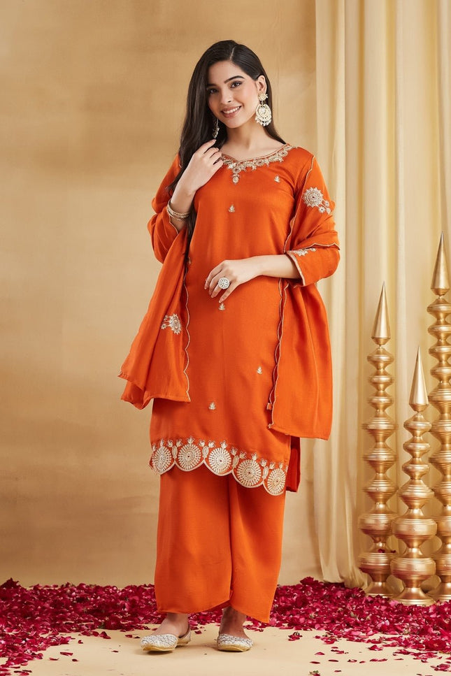 Vichitra Silk Top, Bottom & Dupatta Set - Rosepetals Luxe