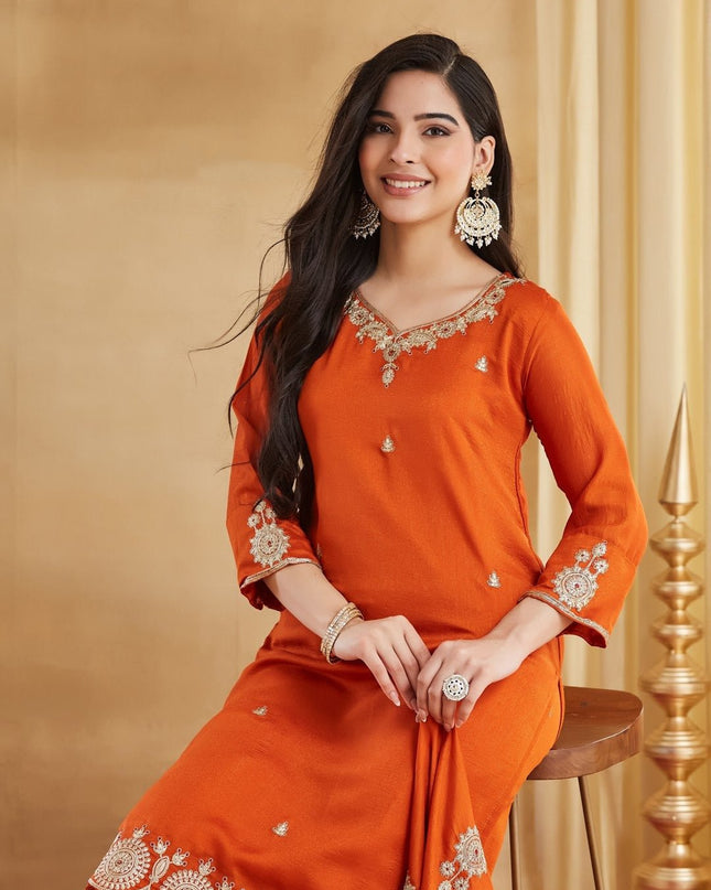 Vichitra Silk Top, Bottom & Dupatta Set - Rosepetals Luxe