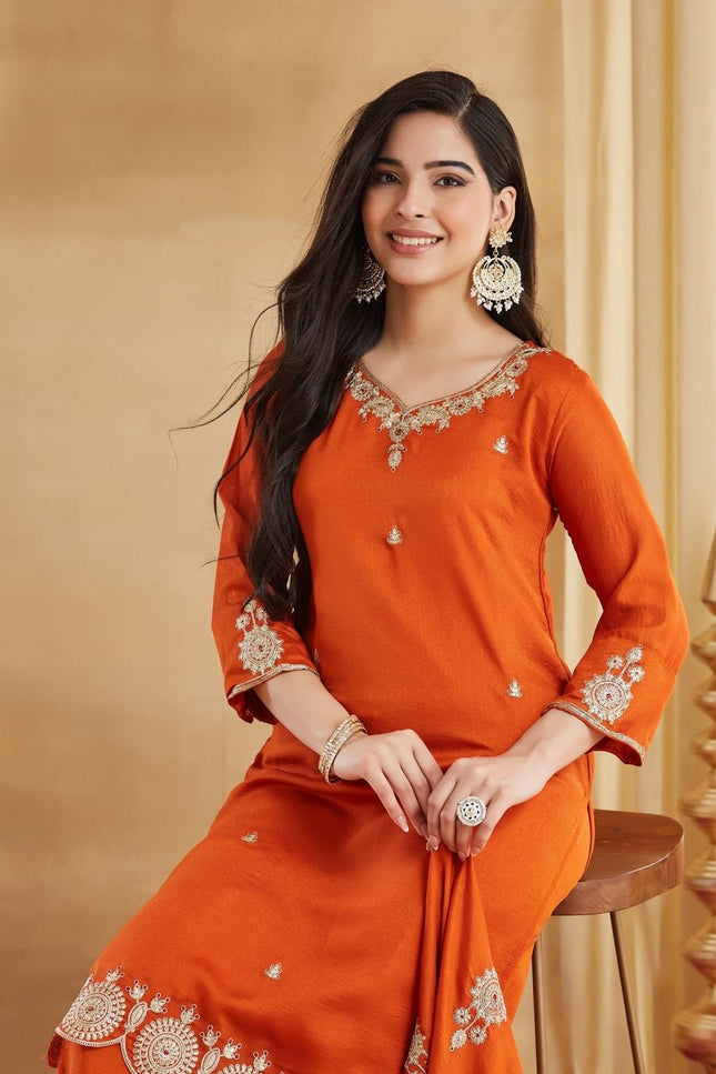 Vichitra Silk Top, Bottom & Dupatta Set - Rosepetals Luxe