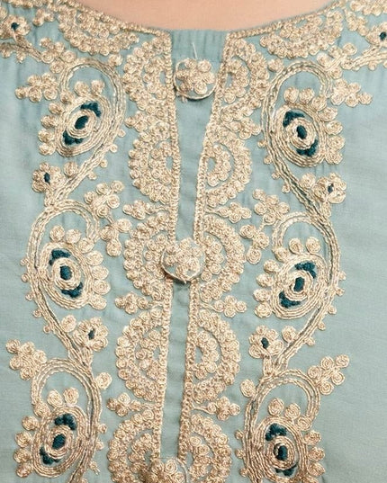 Viscose Chanderi Kurti Set | Sequence Embroidery | Pant & Organza Dupatta - Rosepetals Luxe
