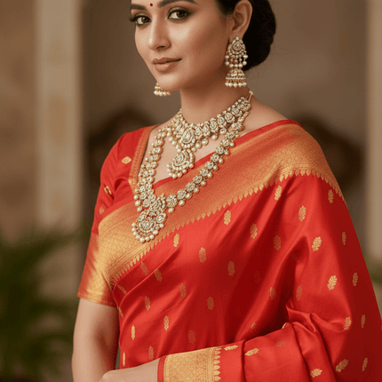Wedding & Festive Saree | Kanchipuram Pure Silk Fancy Butta | Silk Mark Certified - Rosepetals Luxe