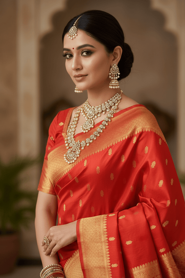 Wedding & Festive Saree | Kanchipuram Pure Silk Fancy Butta | Silk Mark Certified - Rosepetals Luxe