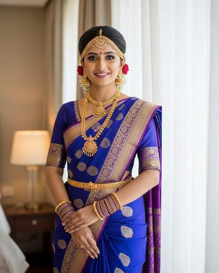 Kanchipuram Pure Silk Saree | Fancy Butta Weave | Silk Mark Certified - Rosepetals Luxe