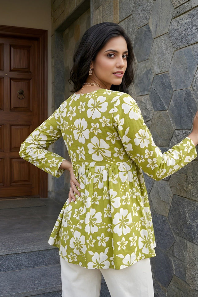 Woman Cotton Fancy Flared Short Kurti & Tunic Top | Perfect Blend of Simplicity & Style - Rosepetals Luxe