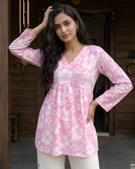 Woman Cotton Fancy Flared Short Kurti & Tunic Top | Perfect Blend of Simplicity & Style - Rosepetals Luxe