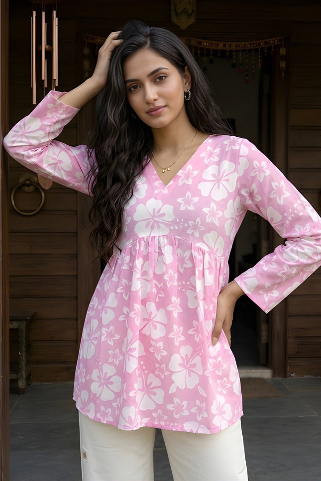 Woman Cotton Fancy Flared Short Kurti & Tunic Top | Perfect Blend of Simplicity & Style - Rosepetals Luxe