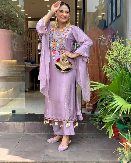 Women’s P.V. Chanderi Kurti Set with Embroidered Dupatta - Rosepetals Luxe
