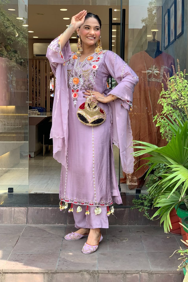 Women’s P.V. Chanderi Kurti Set with Embroidered Dupatta - Rosepetals Luxe