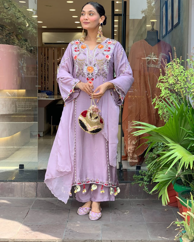 Women’s P.V. Chanderi Kurti Set with Embroidered Dupatta - Rosepetals Luxe